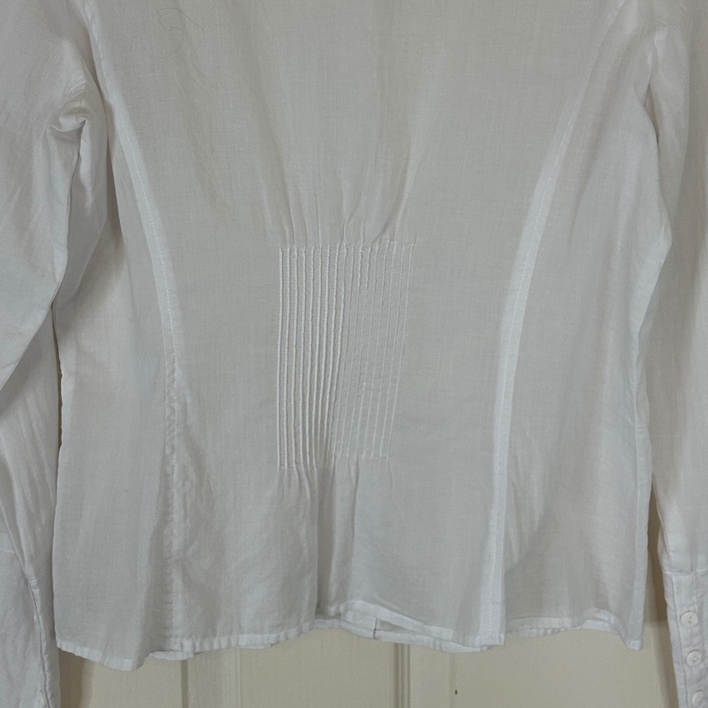 Sundance White Cotton Long Sleeve Button‎ Front Blouse Ruffle Trim Size 12 - Picture 7 of 15